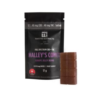 Twisted Extracts Halley’s Comet 1:1 JELLY BOMBS 1:1 40mg THC + 40mg CBD – Grape (Sativa)